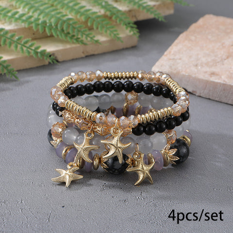 Nouveau bracelet bohème créatif à pompons et perles multicouches m3331286