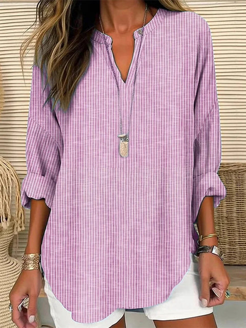Small V-neck long-sleeved floral simple casual temperament T-shirt m302763