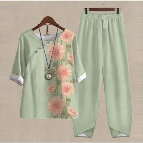Ensemble deux pièces haut et pantalon imprimé à manches fendues m300036 