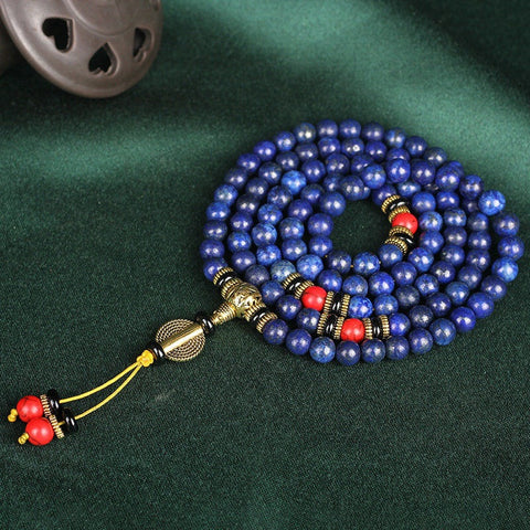 Lapislazuli 108 Buddha Perlen Armband mit roten türkisfarbenen Perlen m3331230