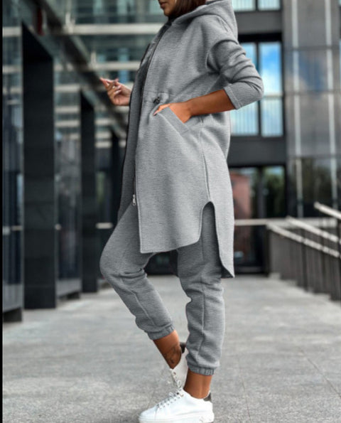 Lässiges zweiteiliges Set aus Fleecepullover und -jacke mit Kapuze m300682 