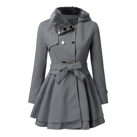 Damenbekleidung schmal geschnittene lange Wolljacke zweireihiger Woll-Trenchcoat Damen m300531 
