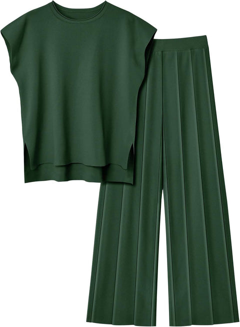 Women's knitted casual suit sleeveless vest knitted sweater + wide-leg pants two-piece set m301592