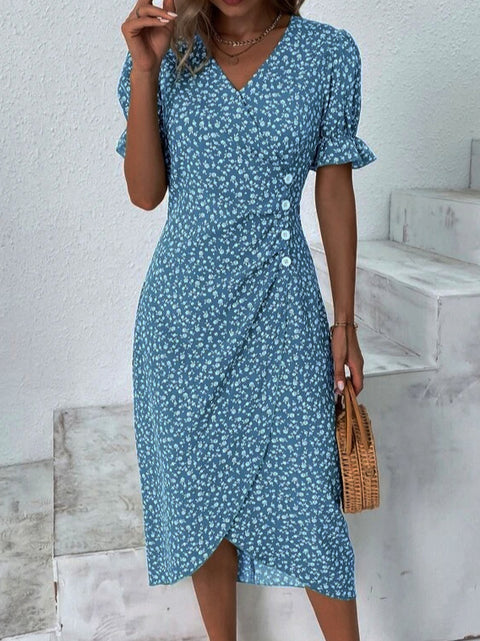 Kleid mit geometrischen Collage-Blasenärmeln und unregelmäßigem Saum, m301272 
