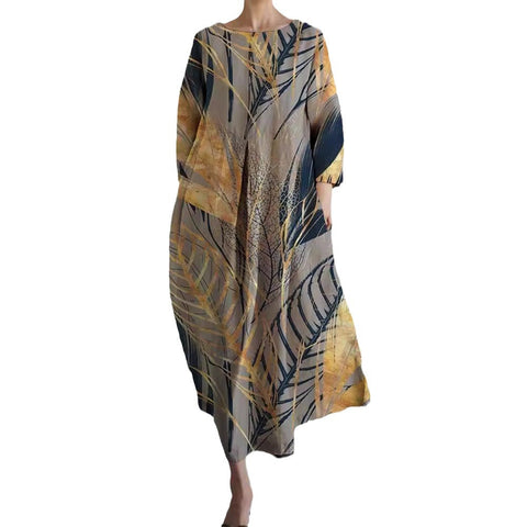 Lockeres, modisches, hochwertiges, langärmeliges Kleid mit Rundhalsausschnitt und Print m301053