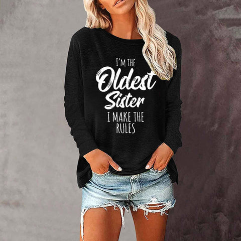 Lose rundhals außenhandel druck langarm frauen T-shirt top m300920 