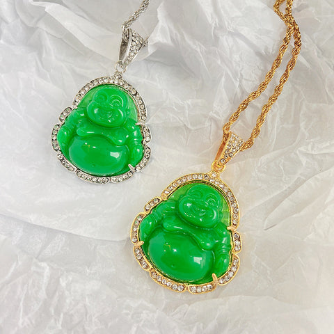 Diamantbesetzter Maitreya-Buddha-Anhänger im chinesischen Stil aus malaiischem Chalcedon, großer bauchiger Maitreya-Buddha-Anhänger m3331257