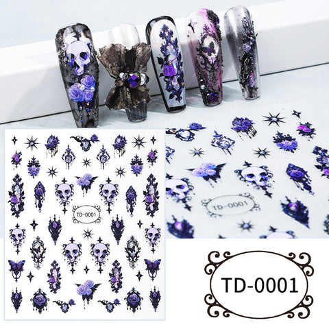 Autocollant en gel souple 5D Zhengxiang Diablo Rose Gothic Nail Art, autocollant en relief pour ongles m3331199