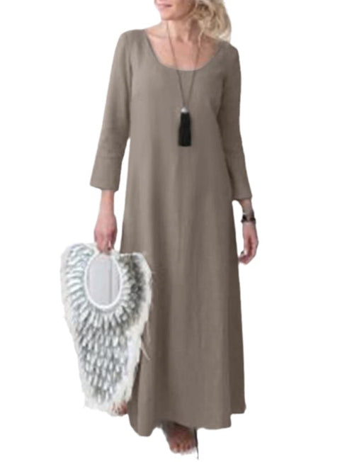 Women's Autumn and Winter Casual Long Large Size Dress Women's Casual Cotton and Linen Dress m302086