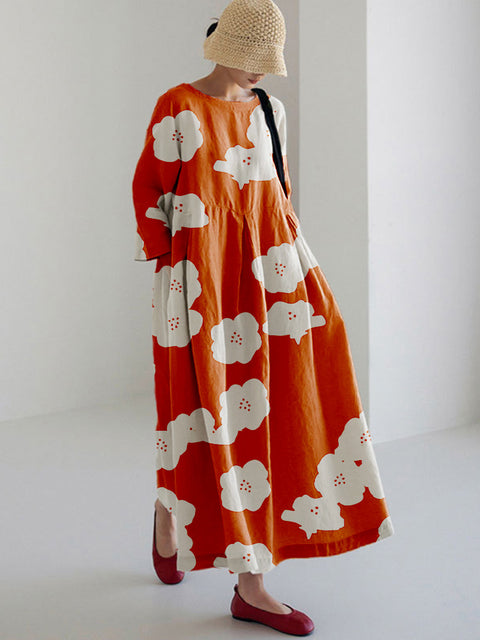 Lockeres, modisches, hochwertiges, langärmeliges Kleid mit Rundhalsausschnitt und Print m301054