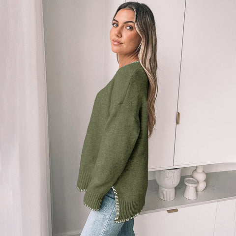 Pull en tricot tendance à col ras du cou pour femme m300629 