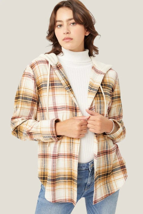 Kapuzenpullover mit Knopfleiste, lässige Hemdjacke m300518 