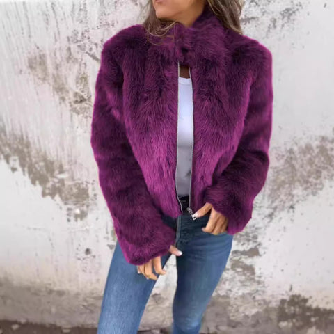 Veste décontractée à col roulé et fermeture éclair en fausse fourrure pour femme, automne et hiver, m301328 