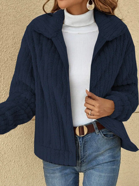 Pit strip plush cardigan lapel short jacket m300357