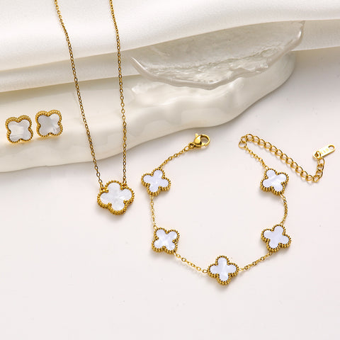 Doppelseitiges Kleeblatt-Schmuckset aus Titanstahl mit Laserarmband, leichter, luxuriöser Diamanteinlage m5010677