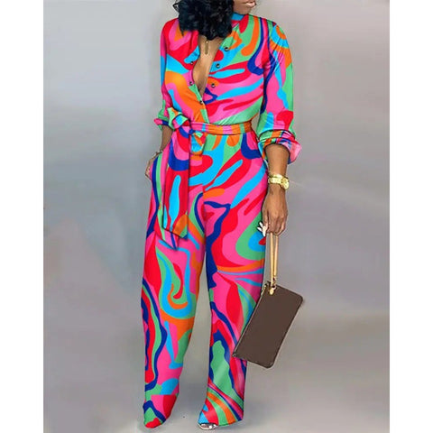 Lockerer Jumpsuit in Übergröße mit hoher Taille, lässiger Jumpsuit mit geradem Bein, Euro M300189 