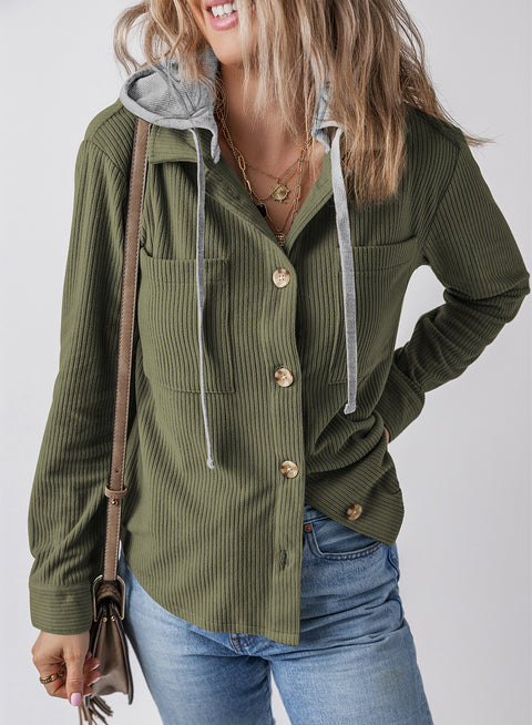 Cardigan à revers avec boucle, sac à main, capuche, corde de traction, veste rayée pour femme m301008 