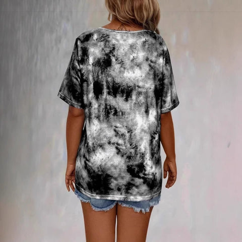 Neues Damen-T-Shirt mit Batikmuster und Seil-Print, lässige Mode, kurzärmelig, m301446 