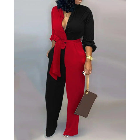 Lockerer Jumpsuit in Übergröße mit hoher Taille, lässiger Jumpsuit mit geradem Bein, Euro M300189 