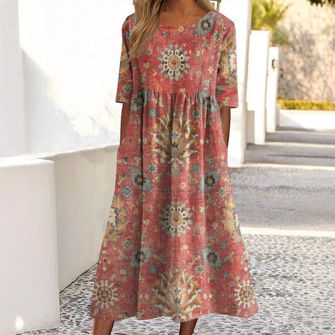 Sommer-neues, bedrucktes Pendelkleid mit Rundhalsausschnitt und mittlerer Taille m301250 