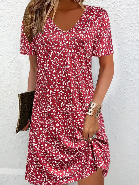 Fashion casual versatile V-neck short-sleeved medium and long skirt m301730
