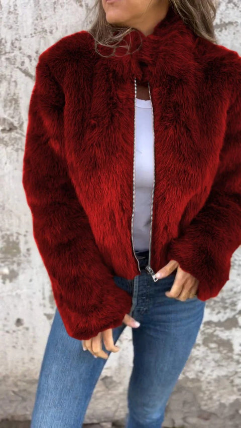 Veste décontractée à col roulé et fermeture éclair en fausse fourrure pour femme, automne et hiver, m301328 