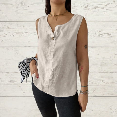 Lockeres Weste-Shirt Damen V-Ausschnitt Baumwolle und Leinen Button-Up Top Damen m301206 