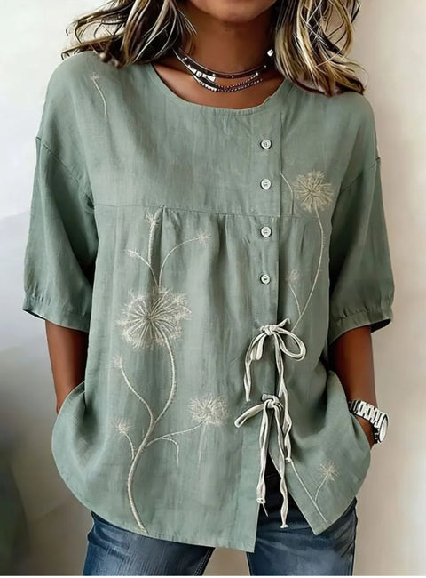 Color matching loose blouse five-button drawstring m302924