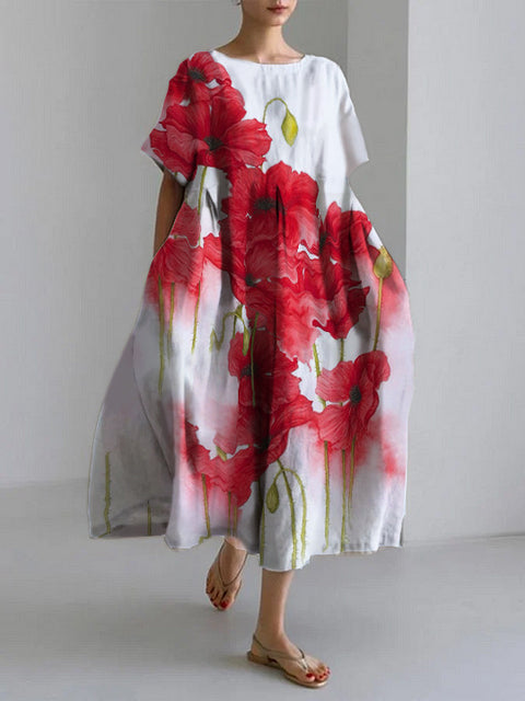 Lockeres Damenkleid mit Rundhalsausschnitt, modisches High-End-Kleid mit kurzen Ärmeln und Print m301052