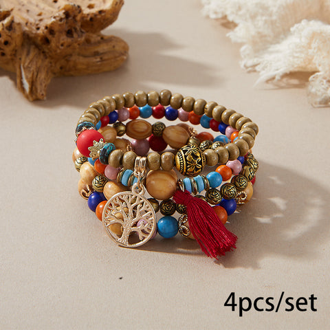 Nouveau bracelet bohème créatif à pompons et perles multicouches m3331286