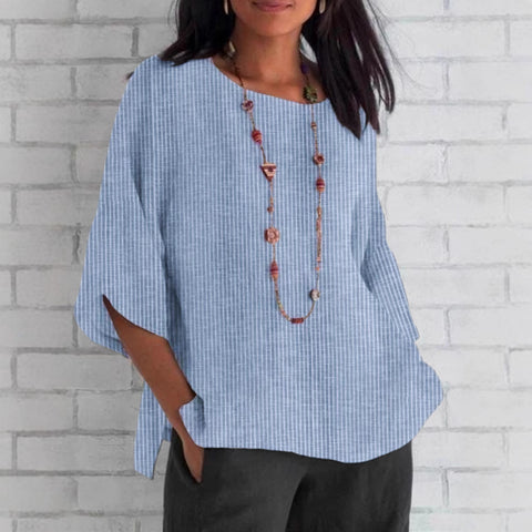 Spring and summer crew neck cotton and linen solid color loose top T-shirt m301440