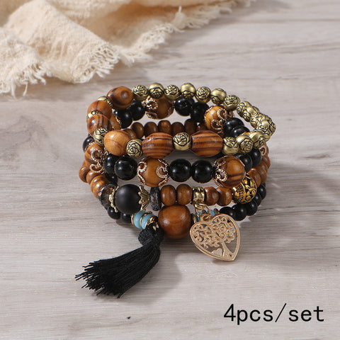 Nouveau bracelet bohème créatif à pompons et perles multicouches m3331286