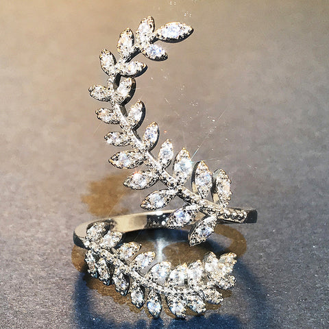 Bague femme en zircon plaqué argent motif feuilles végétales créatives m3331041 