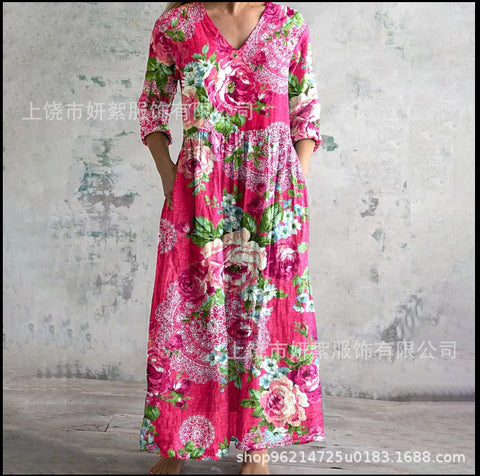 3D printing summer casual loose long-sleeved dress m301729