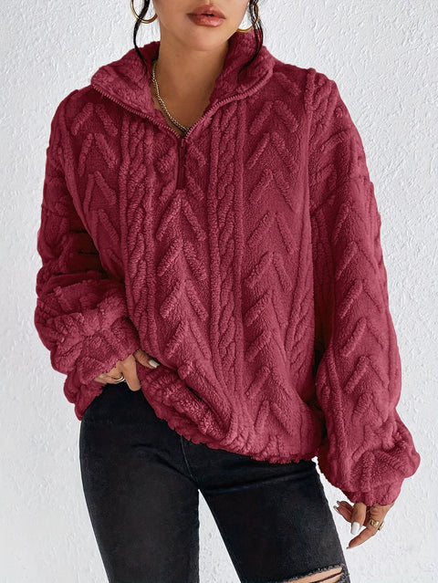 Double-sided plush latte casual zipper pullover top m302162