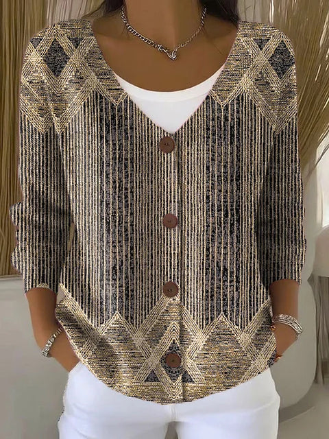 Button women's printed long-sleeved top m302156