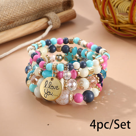 Nouveau bracelet bohème créatif à pompons et perles multicouches m3331286