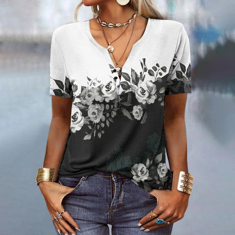 Damen Kurzarm T-Shirt mit ethnischem Print und Print m300017 