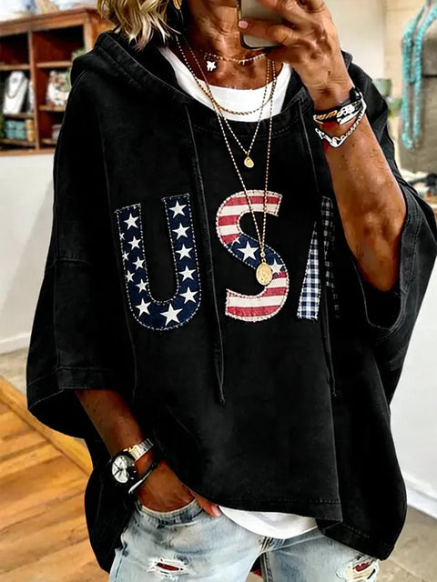 Independence Day 250th Anniversary Printed Loose Hooded T-Shirt m303003