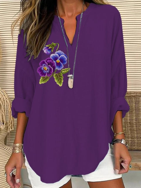 T-shirt ample à manches longues et col en V imprimé 3D m301360 