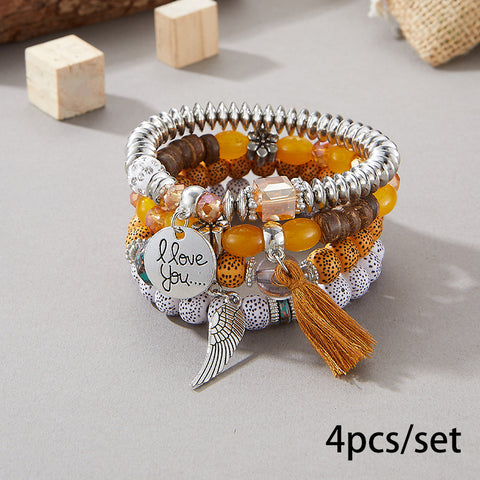 Nouveau bracelet bohème créatif à pompons et perles multicouches m3331286