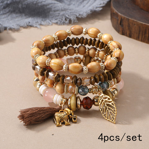 Nouveau bracelet bohème créatif à pompons et perles multicouches m3331286