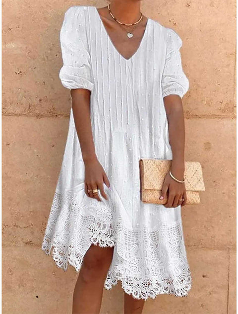 Damen Sommerkleid aus Spitze mit Haarballen, m300736 
