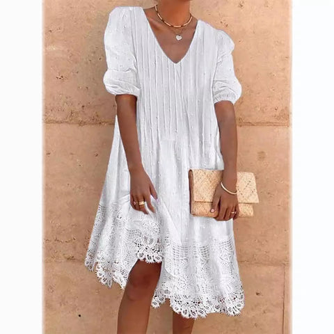 Damen Sommerkleid aus Spitze mit Haarballen, m300736 