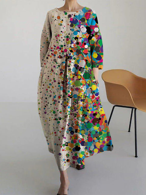 Lockeres, modisches, hochwertiges, langärmeliges Kleid mit Rundhalsausschnitt und Print m301054