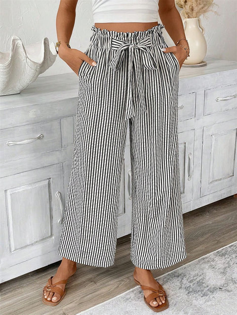 Gestreifte lässig-elegante Hose mit geradem Bein für Damen m301455 