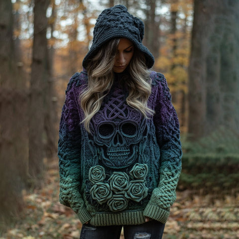 Autumn and winter loose hooded top casual shoulder retro women's printed sweater m302036
