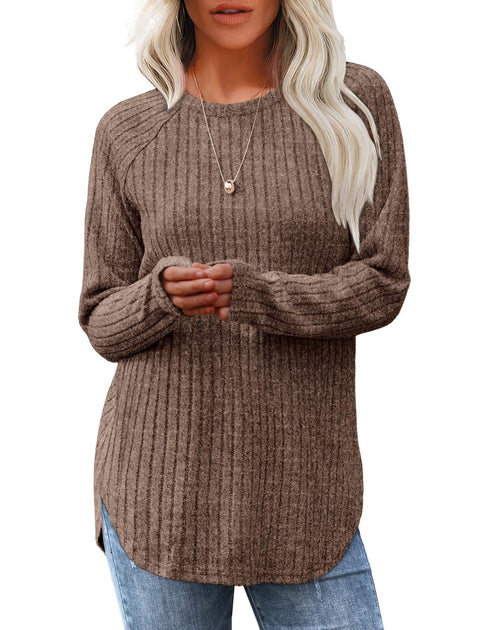 Loose round neck high and low curved hem top women's m300522