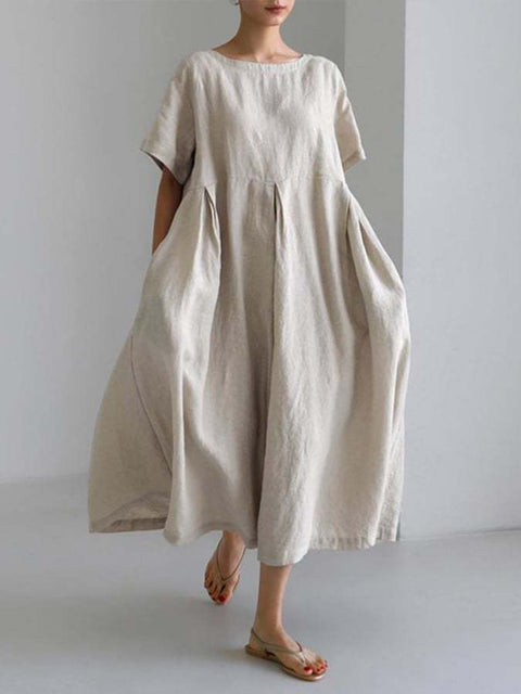 Lockeres Damenkleid mit Rundhalsausschnitt, modisches High-End-Kleid mit kurzen Ärmeln und Print m301052