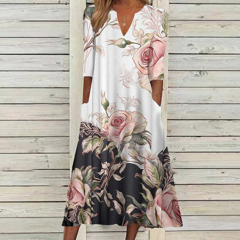 Bedrucktes Kleid mit halblangen Knöpfen M300188 